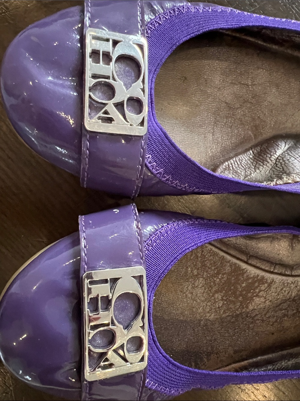 Coach Purple Patent Leather Ballet Flats with Silver Logo Accent
